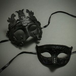 Sexy Black Venetian Warrior Pegasus Masquerade Couple Party Dance Eye Masks